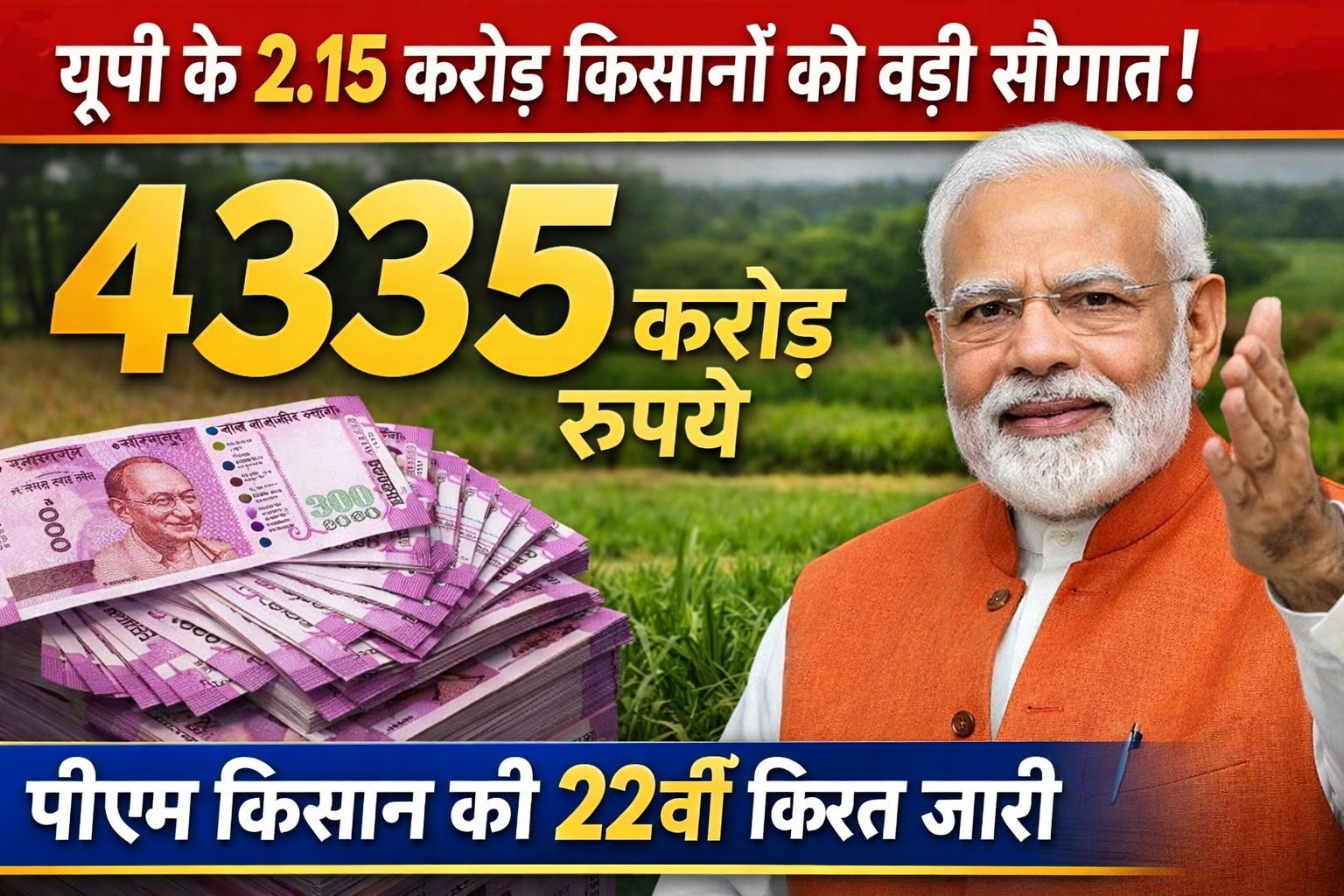 यूपी के 2.15 करोड़ किसानों के खाते में पहुंचे 4335 करोड़ रुपये